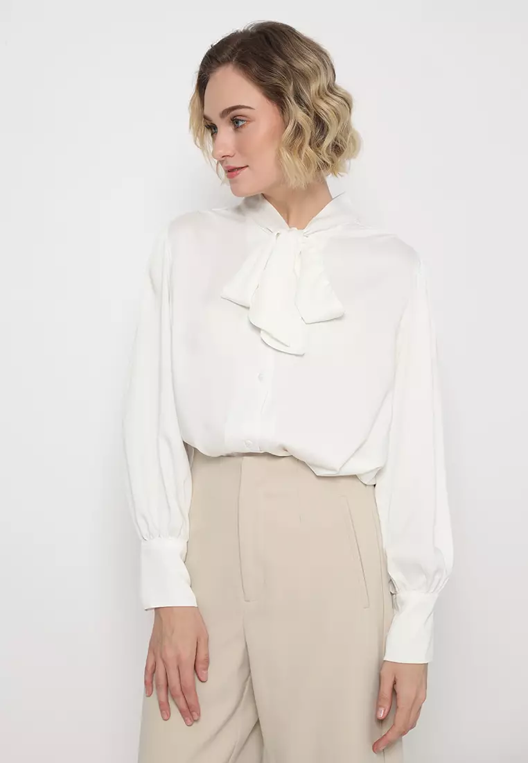 Mannequin Ribbon Silk Sateen Shirt