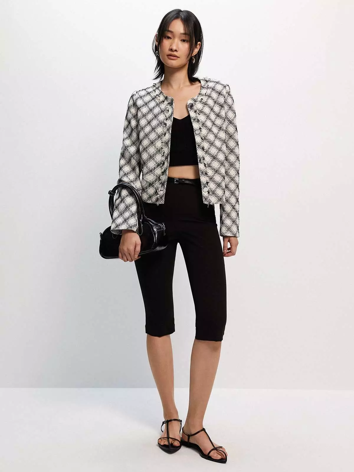 Checked Tweed Jacket - White