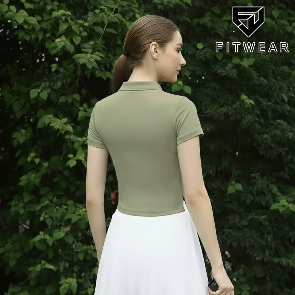 Fitwear Kaos Olahraga Padel Tennis Wanita OPHELIA SHORTSLEEVE POLO SHIRT - SAGE GREEN