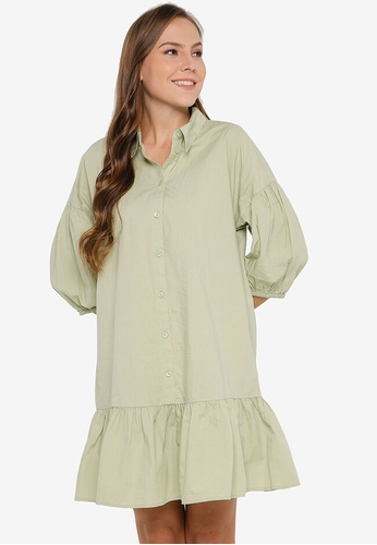 Monki green Ruffle Shirt Dress 400BEAA58F6358GS_1