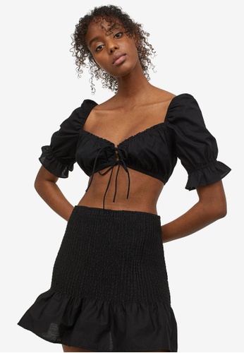Buy Hu0026M Puff-Sleeved Cropped Top 2023 Online | ZALORA Singapore