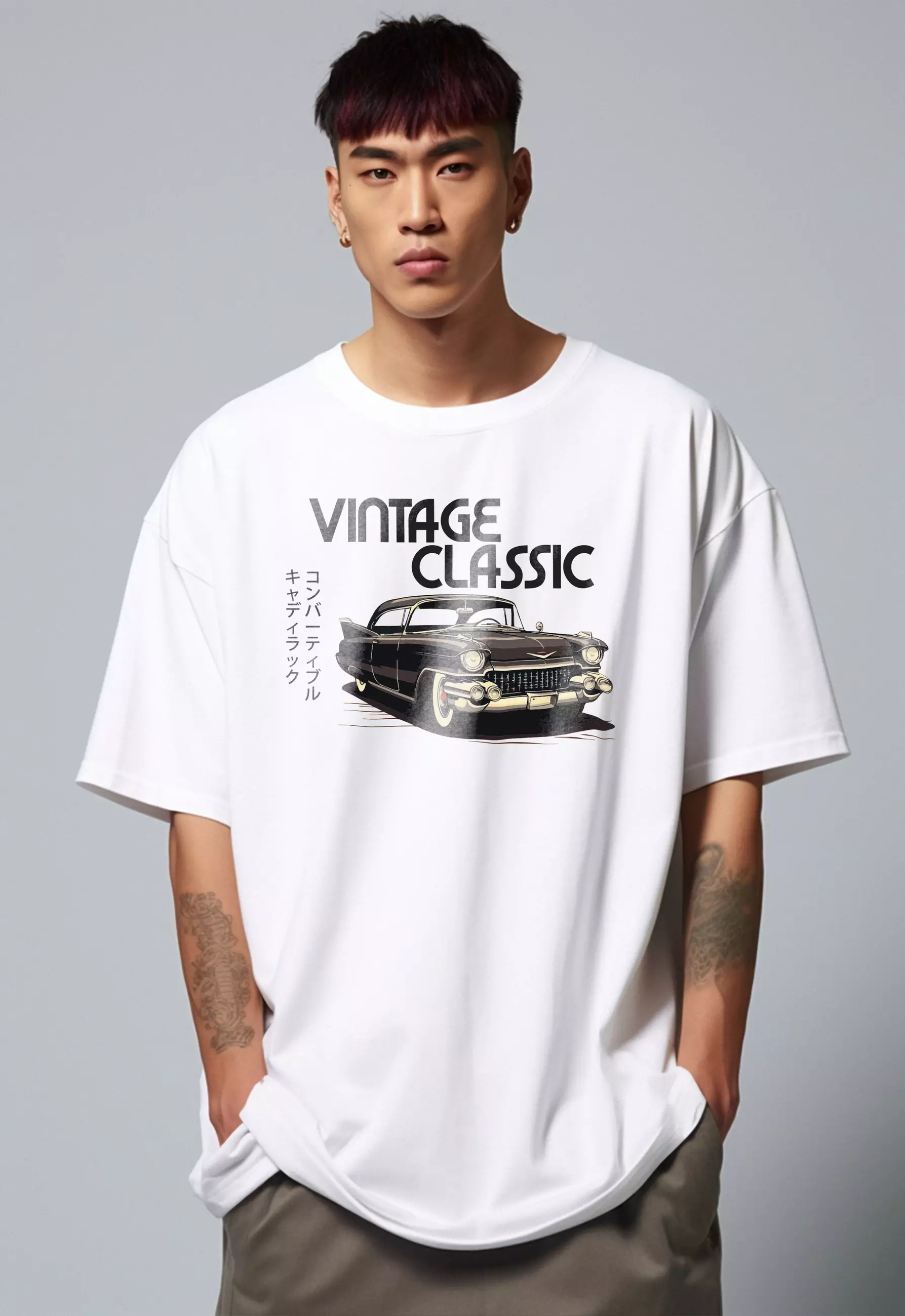 MTP88 kaos oversize retro vintage jadul bahan tebal scuba vintage classic cadillac putih