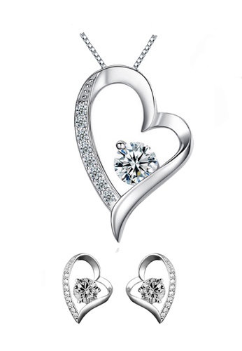 YOUNIQ silver YOUNIQ Filled In Love 925 Sterling Silver Necklace Pendant with Cubic Zirconia & Earrings Set A62BCACF827DEAGS_1