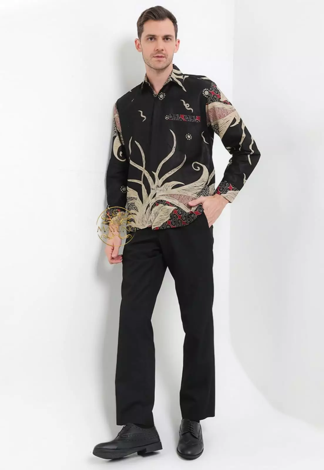 Akarita Hitam Kemeja Batik Pria Premium Lengan Panjang ALN