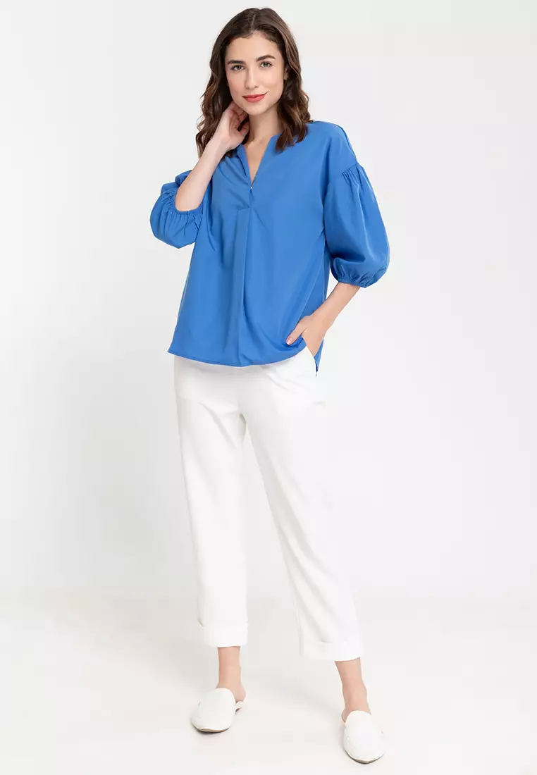 Charla Cotton Filipiniana Top with Bubble Sleeves