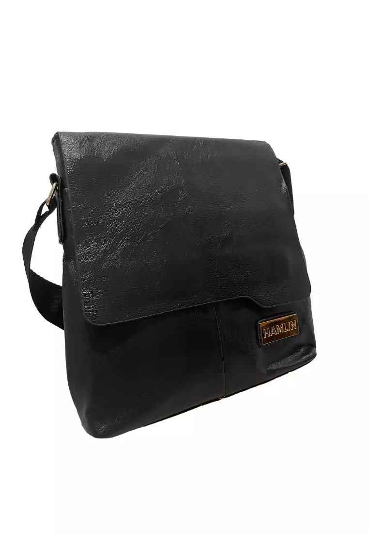 Edbert Tas Selempang Messenger Bag Large Pria Dompet Design Elegan Material Leather Polyester ORIGINAL - Black