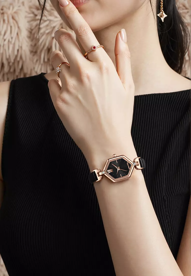 Jam Tangan Wanita Original Anti Air Tali Kulit Square Dial Gaya Korean Jam Tangan Cewek black