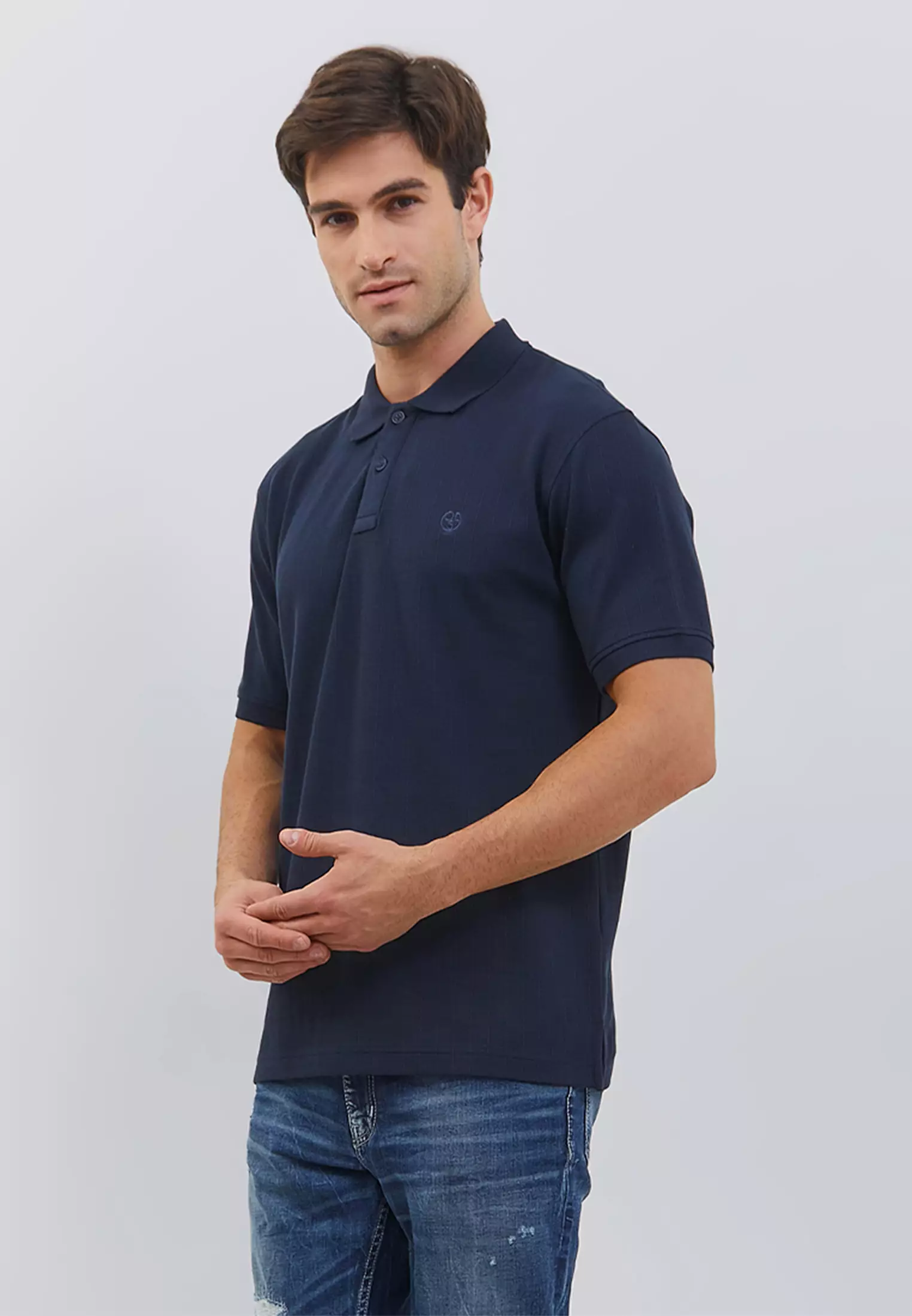 [NEW] Osella Dean Regular Striped Textured Polo Shirt in Black | Kaos Lengan Pendek Pria