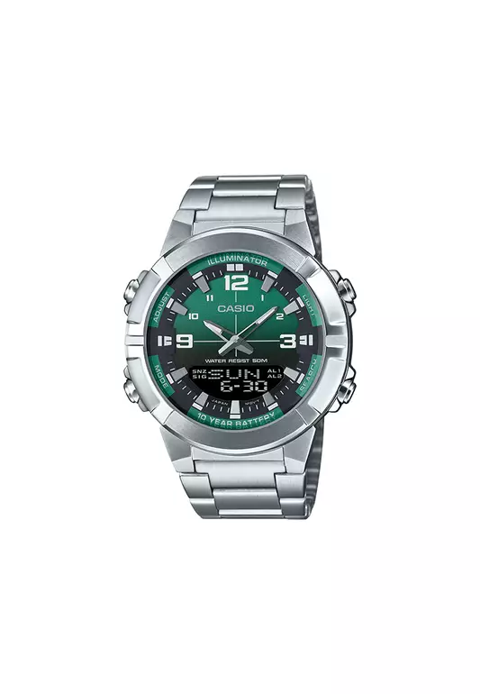 AMW-870DA-3AV Men Analog-Digital Watch Silver Stainless Steel Strap