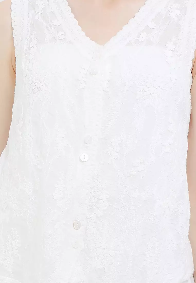 Sleeveless 3D Flo Emb Cotton Vest