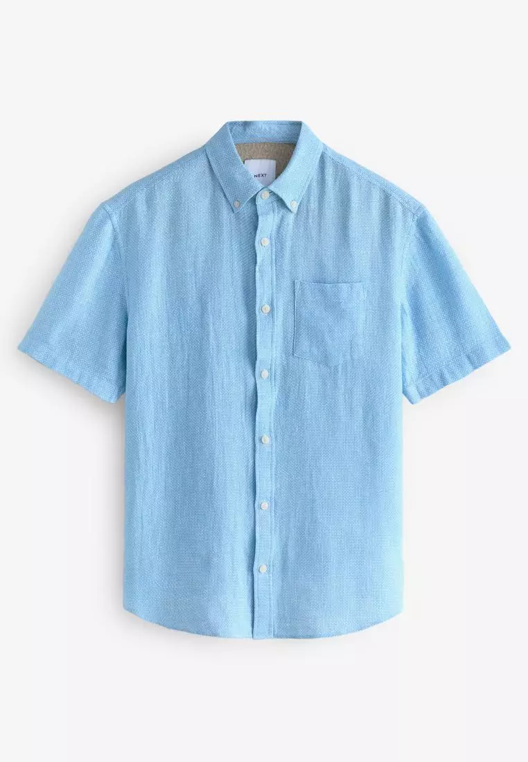 Short Sleeve Linen Blend Shirt Button Down Collar