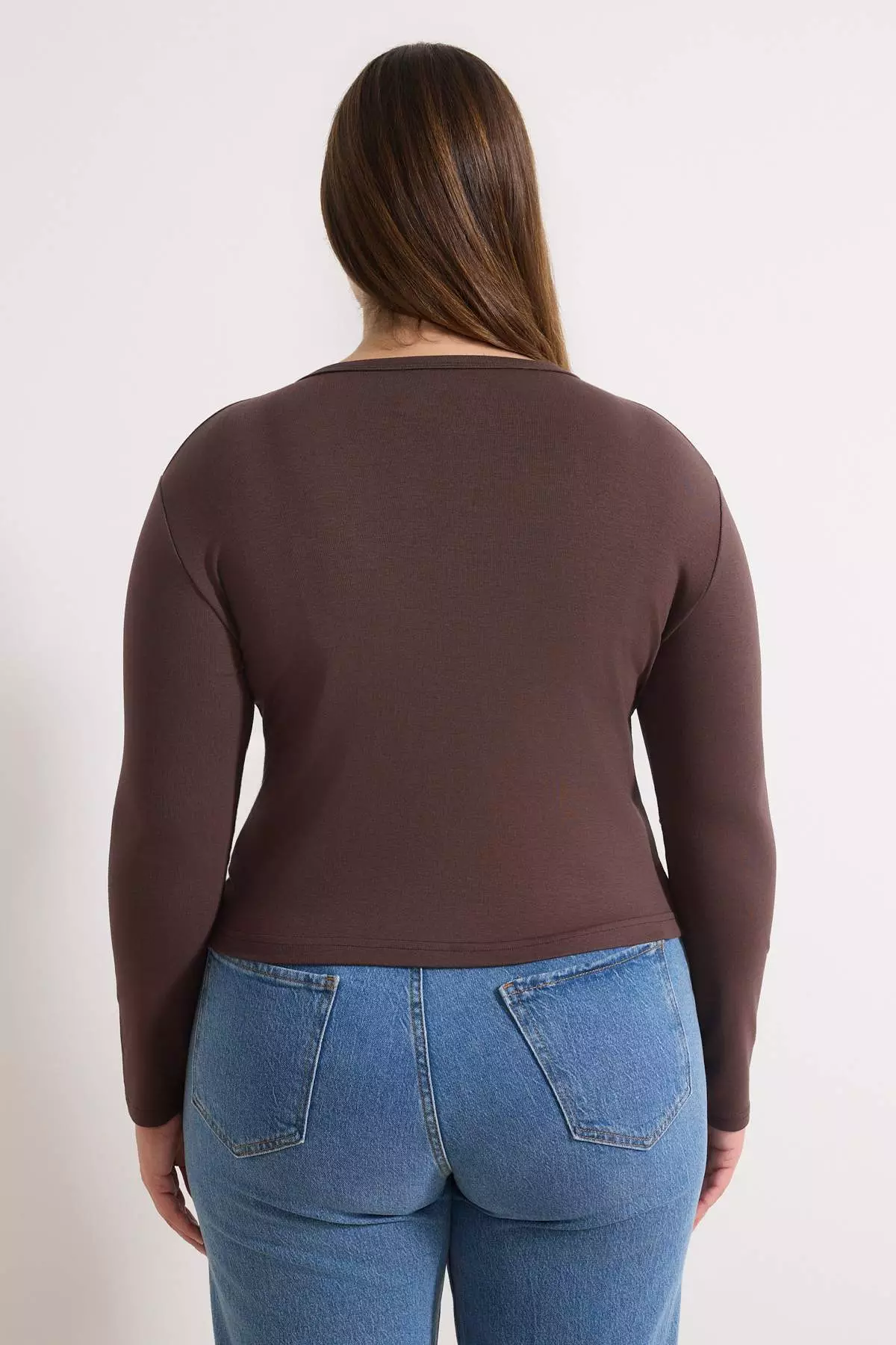 Brown Snap Crop Boy Basic Knitted Plus Size Blouse Tbbaw26Af00119
