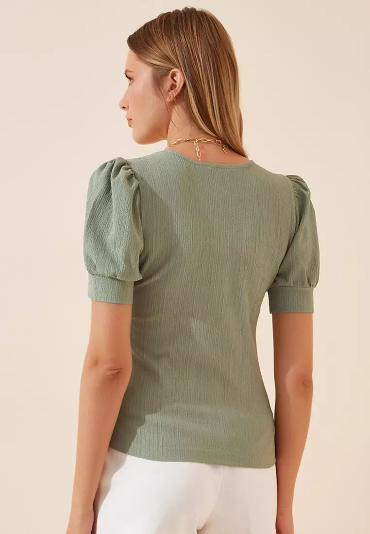 Buy Happiness Istanbul Square Neck Puff Sleeves Blouse 2025