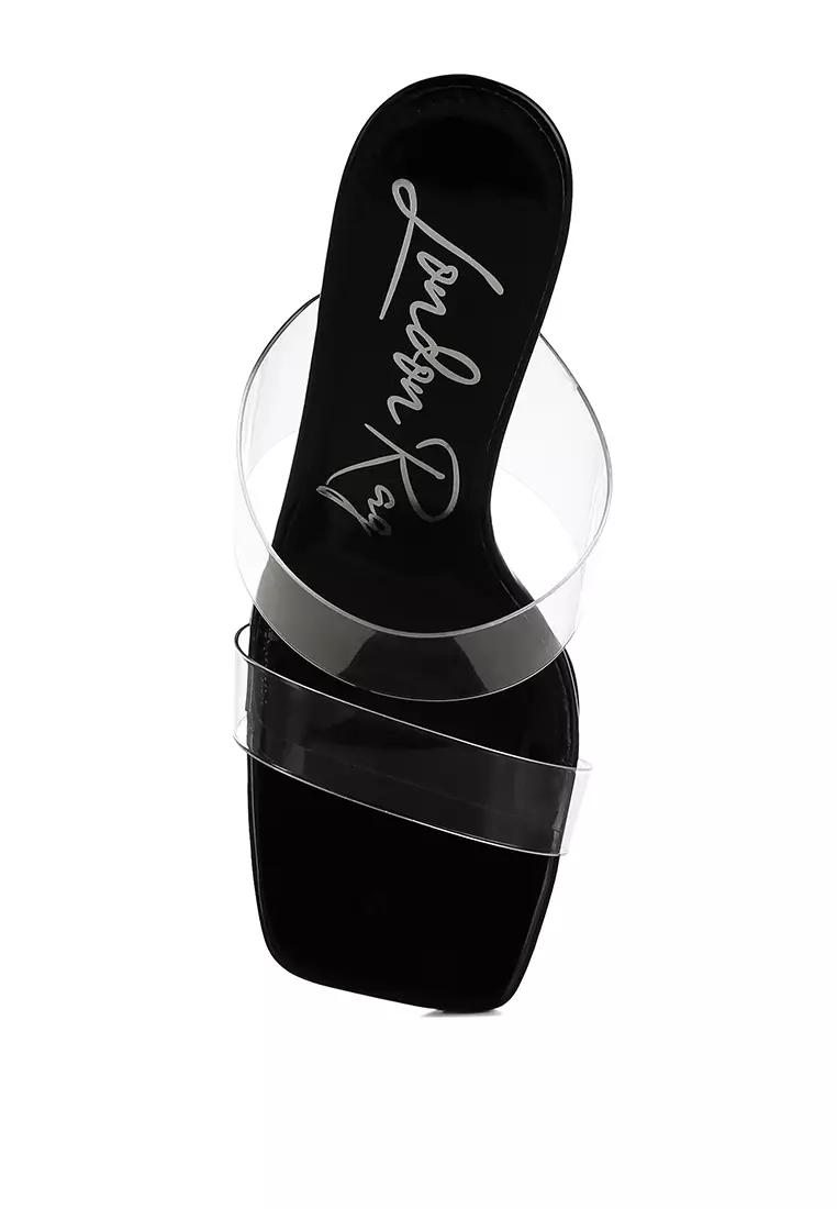 Fantasy Wedge Heel Clear Sandals in Black