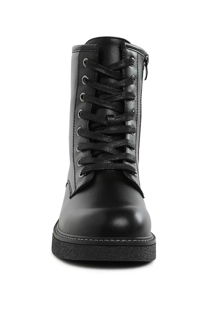 Metallic Texture Lace Up Boots in Black