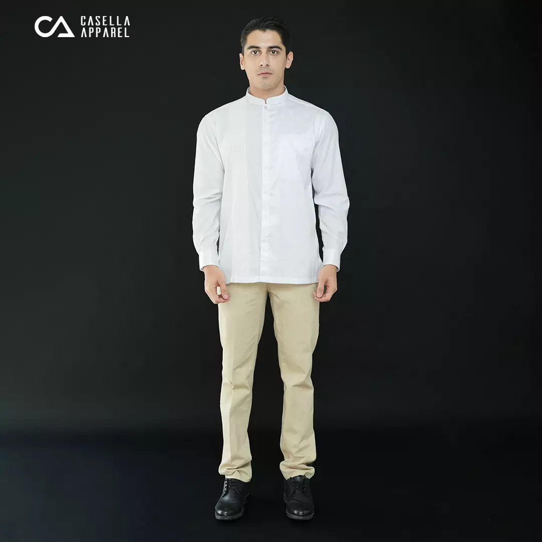Casella Baju Koko Pria Lengan Panjang Premium | Baju Koko Batik Riyadh 9985 White