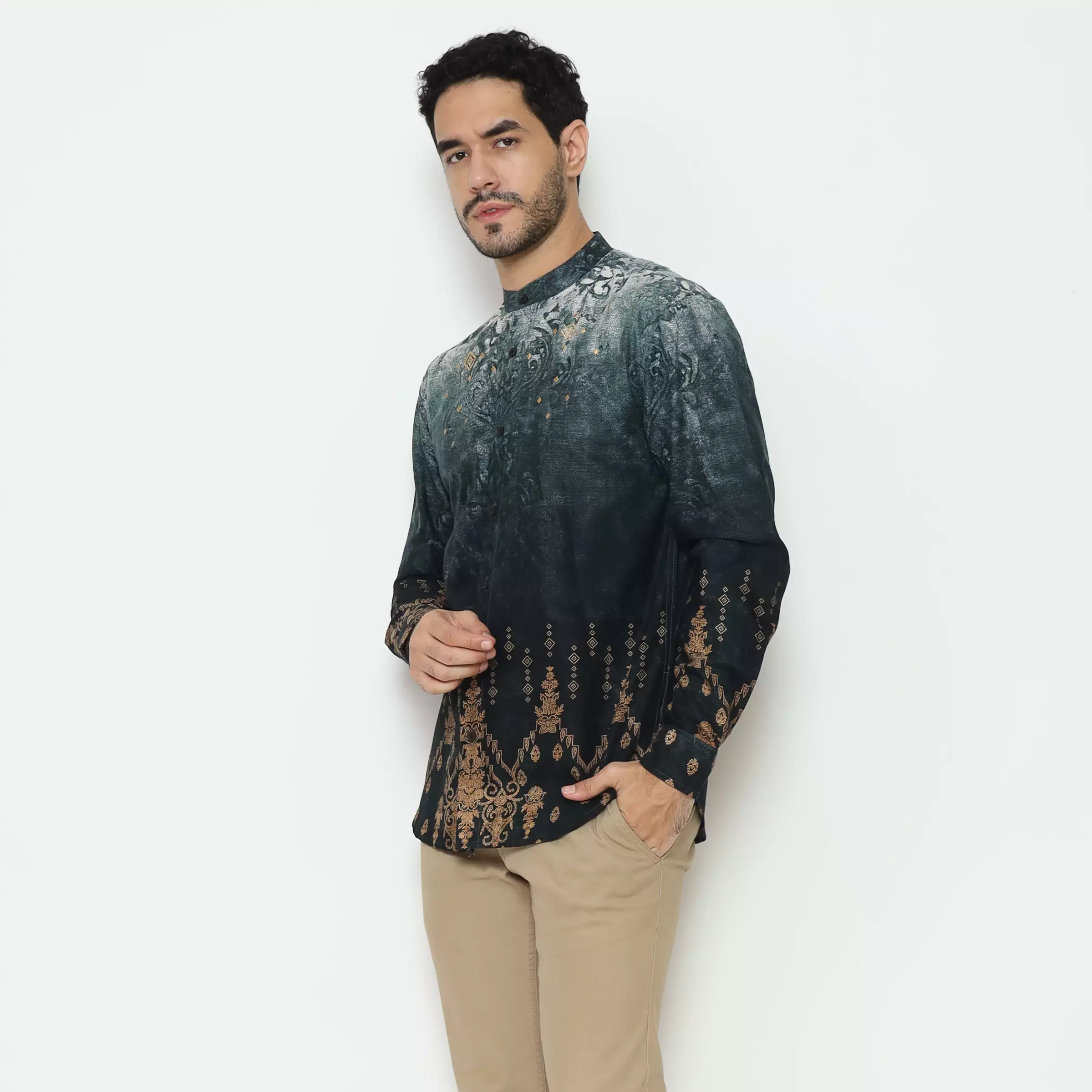 AMK Kemeja Koko Pria Lengan Panjang KK Abyan L/S Green