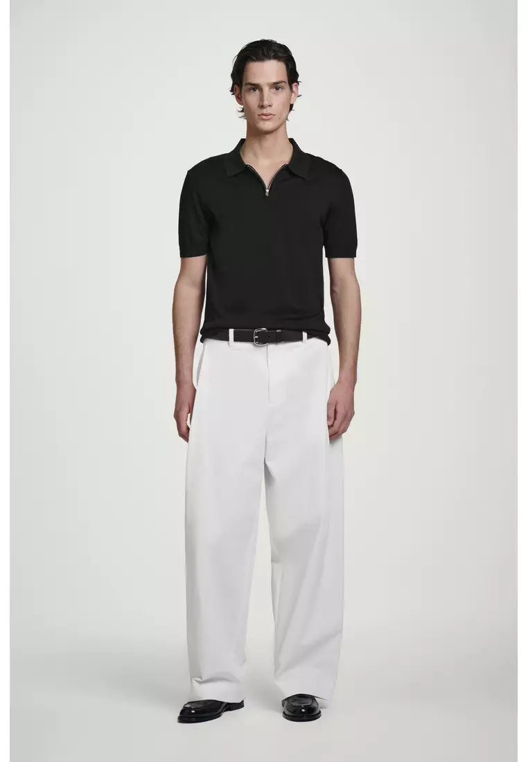 SLIM KNITTED SILK ZIP-UP POLO SHIRT