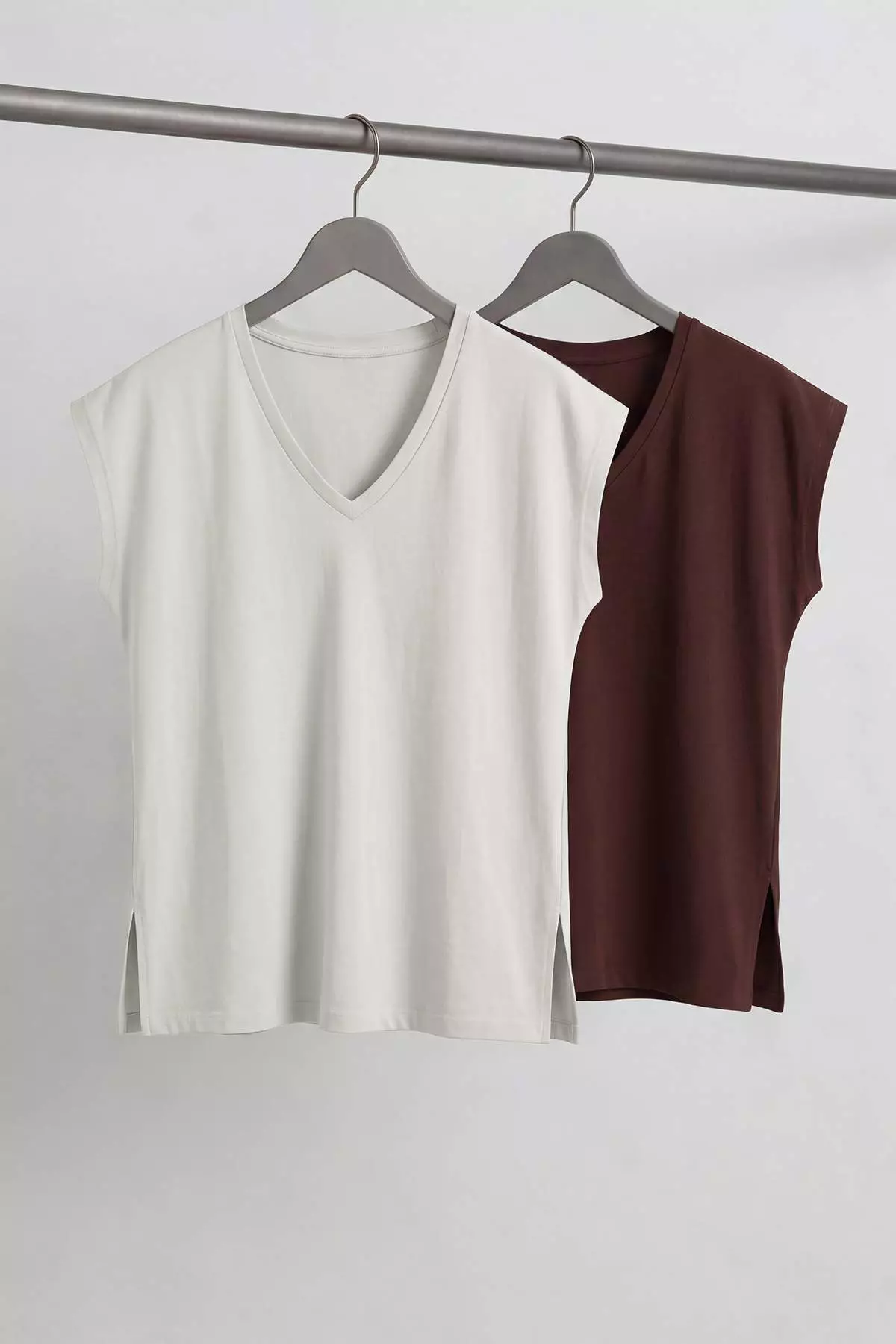 Brown-White 2-Pack Oversize Fit Basic Plus Size T-Shirt Tbbss26Bf00030