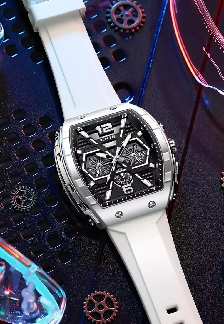 男女通用酒桶形橡膠錶帶石英手錶