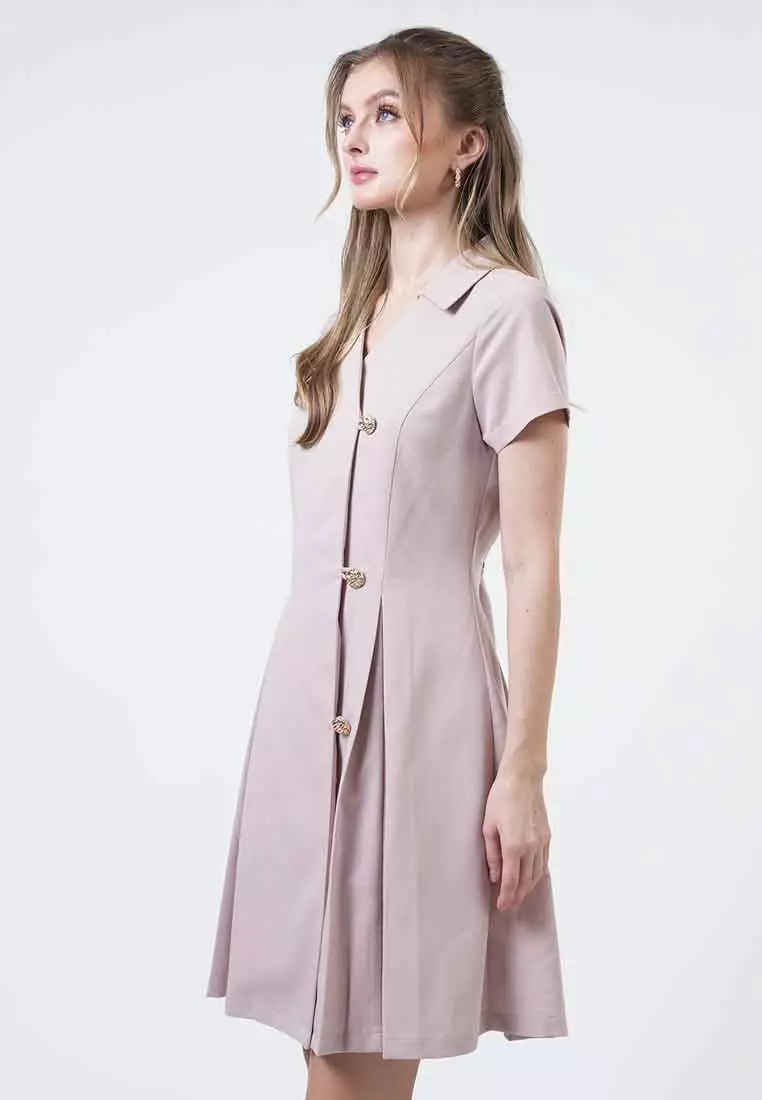 Marlowe Asymmetric Pleated Button-Front Dres