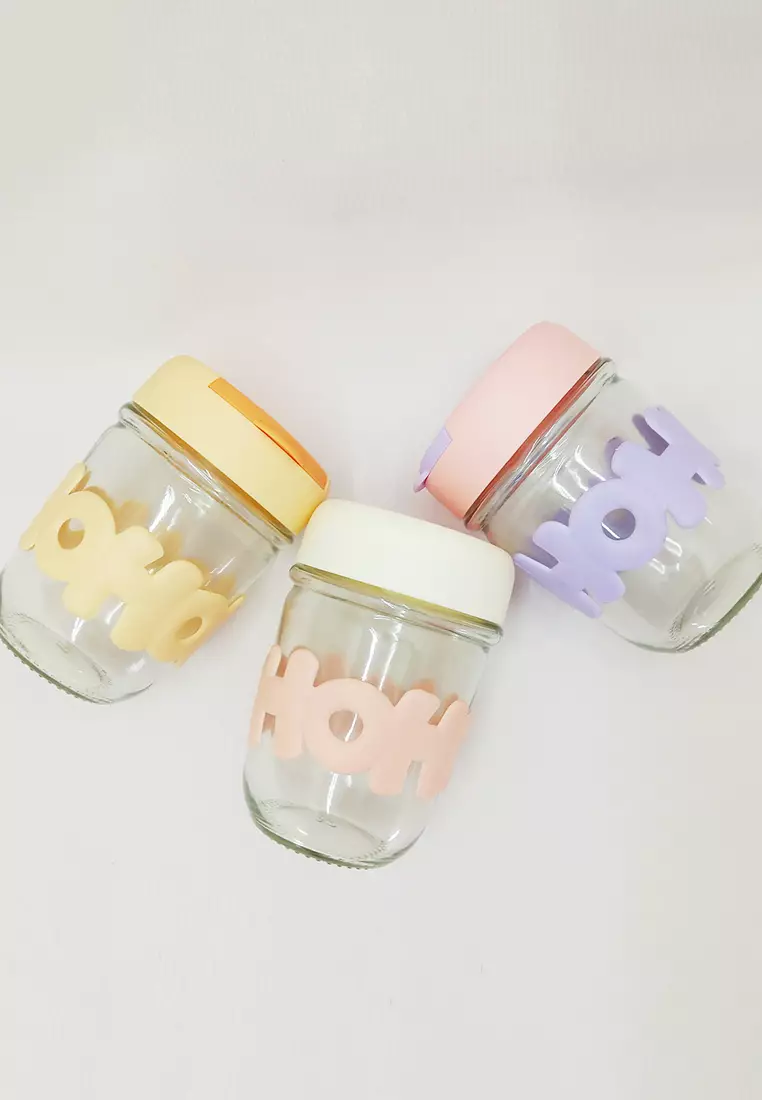 Wakakids Botol Minum Gelas Kaca Tumbler Cup Aesthetic Motif Hoho Free Sedotan Kaca 350ml Venjr Pink