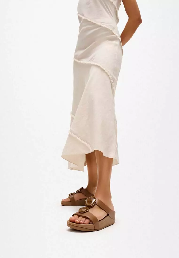 FitFlop FINO Marbled-Stone H-Bar Slides - Deep Tan (A2K-C15)