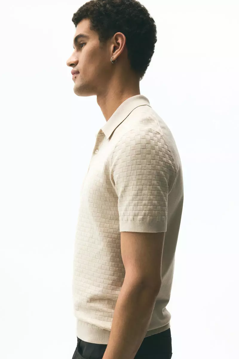 Slim Fit Textured-knit polo shirt