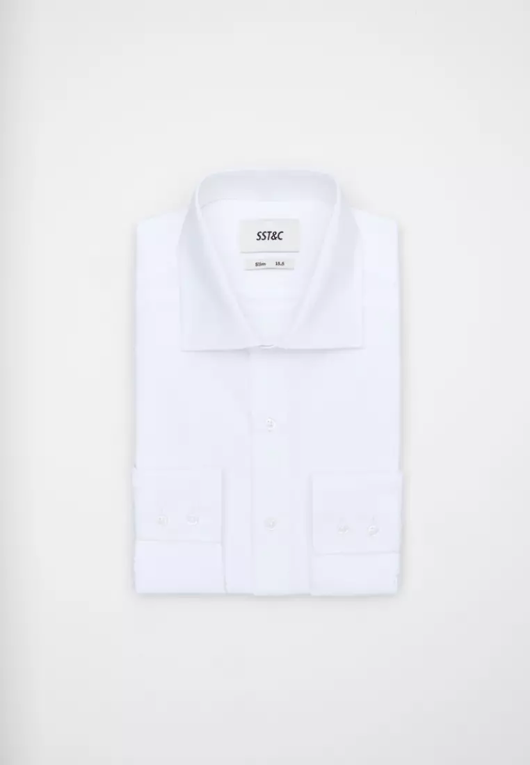 White Textured Slim Fit Shirt