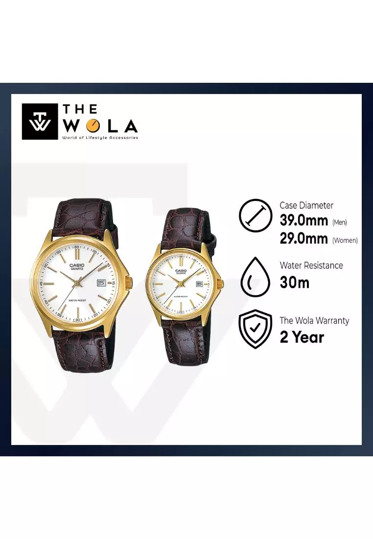 Couple Analog Watch MTP/LTP-1183Q-7A Brown Leather Strap
