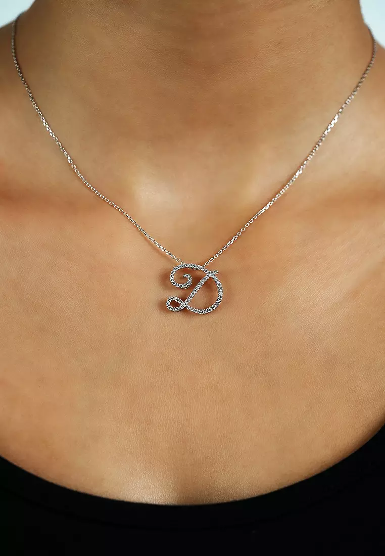 Pavé Lab Grown Diamond 'D' Initial Pendant in White Gold D/E-VVS/VS (0.4ct TDW) with chain