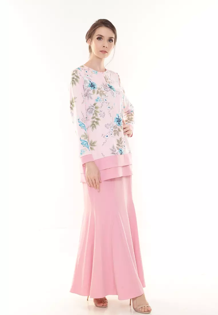 Ivy Kurung Modern layers Printed in Pink Flower