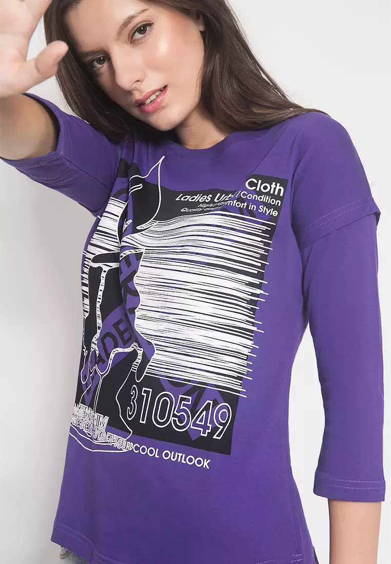 LGS - Kaos Wanita - Sablon - Ungu - Slim Fit - LTS.555.T993.086.C