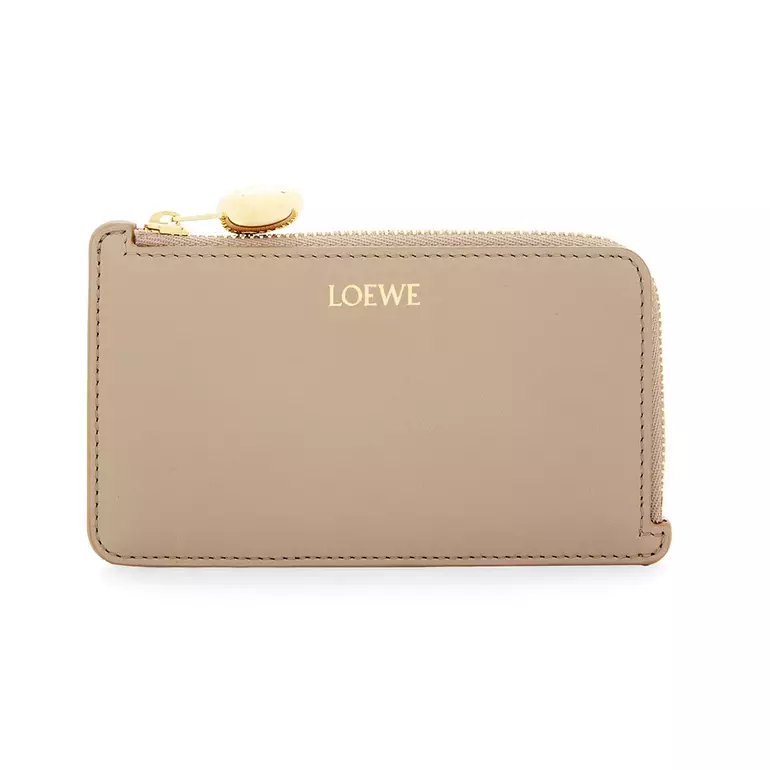 Pebble Coin Card Holder In Shiny Nappa Calfskin Sand