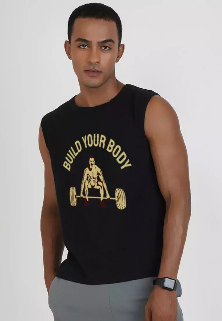 Build Your Body Black Graphic Sleeveless Gym workout Tank/Vest