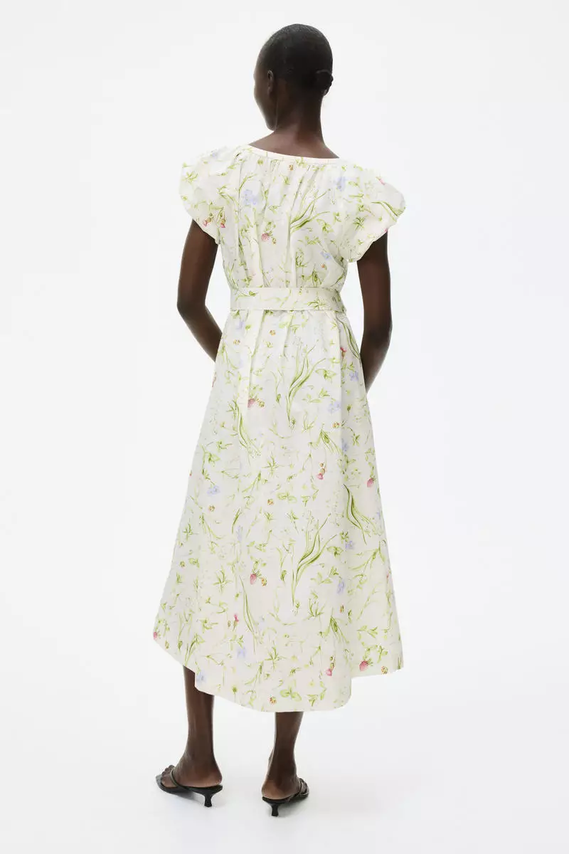 Puff-sleeved poplin dress