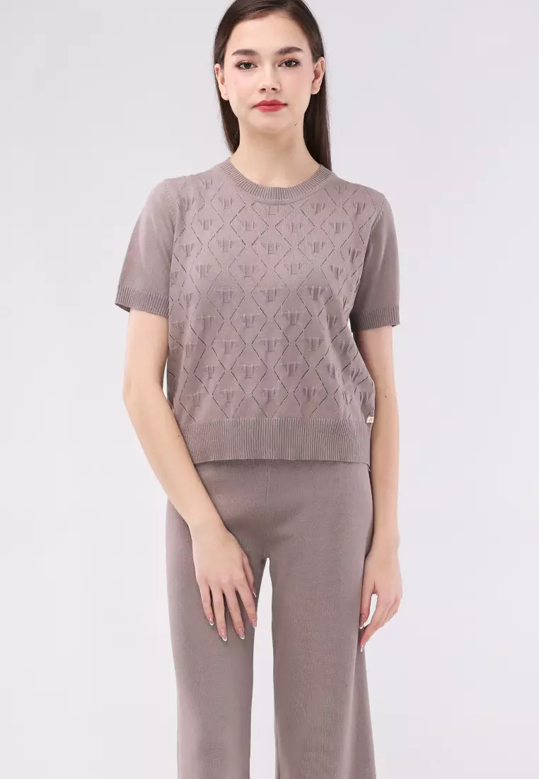 Knitted Short Sleeve Tops/Pants Terno