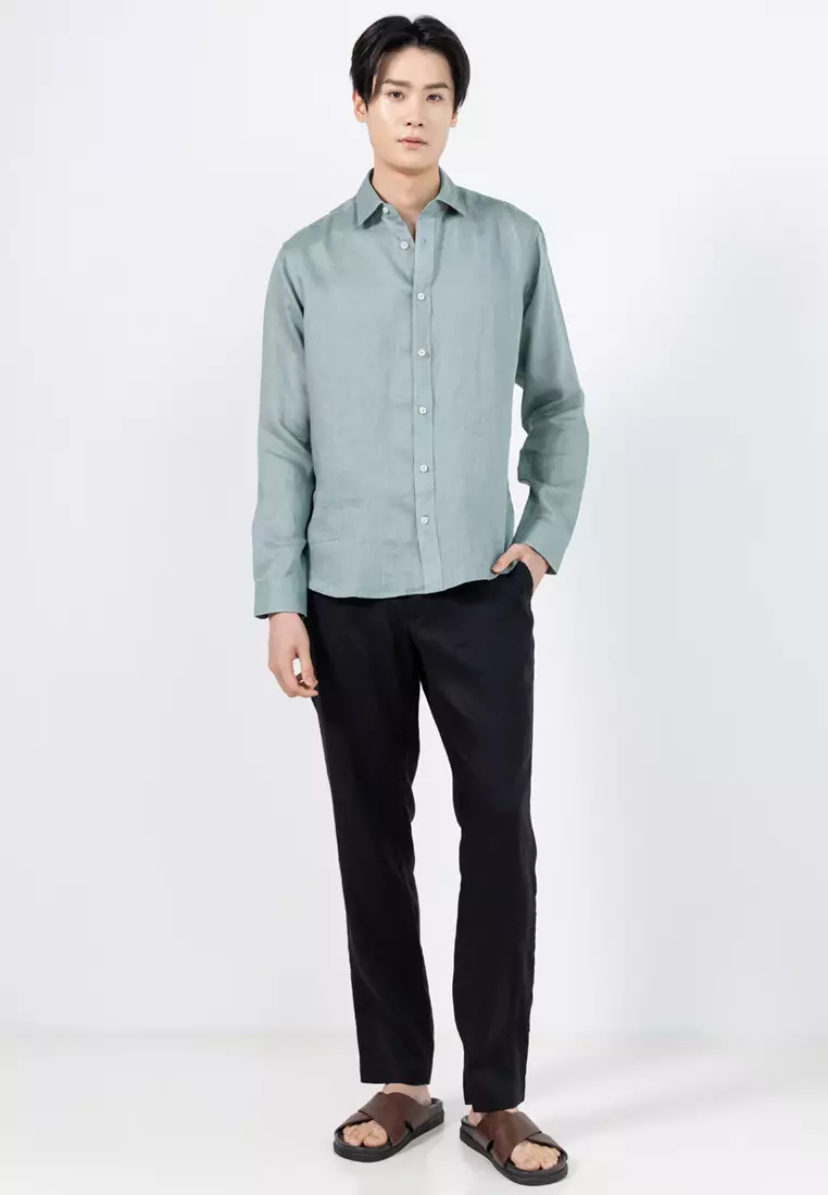 Slim-Fit 100% Linen Trousers