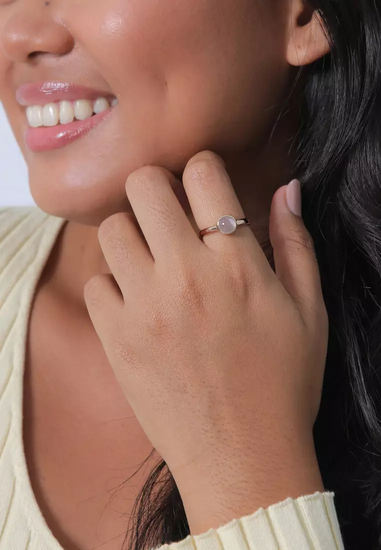 Cincin Perhiasan Perak 925 Wanita Moonstone Rose Rosegold Plated