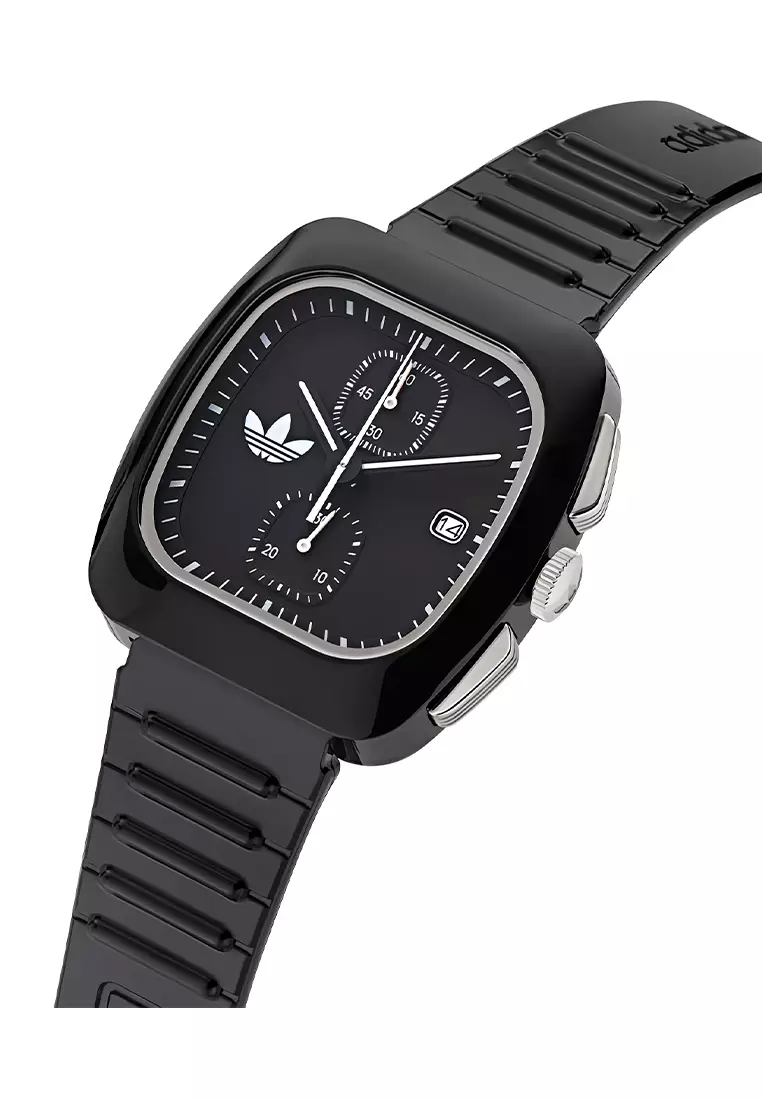 Adidas Gents Retro Wave Two Chrono - Jam Tangan Analog Pria - Ceramic Case Black Resin Strap - AOSY24533