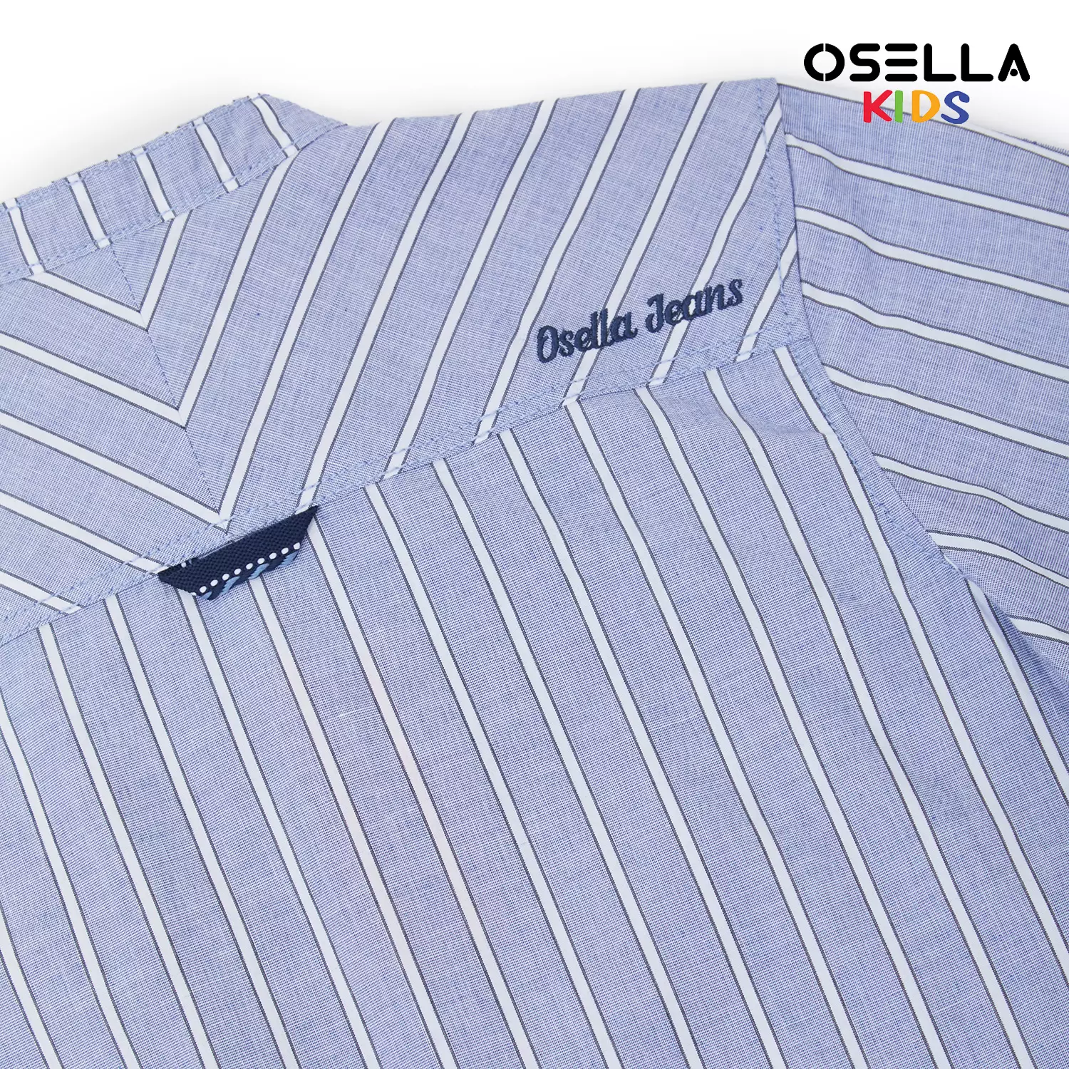 Osella Stripe Pattern Shanghai Collar Long Sleeve Shirt White 2237520442 | Atasan Kemeja Lengan Panjang Anak Laki Laki