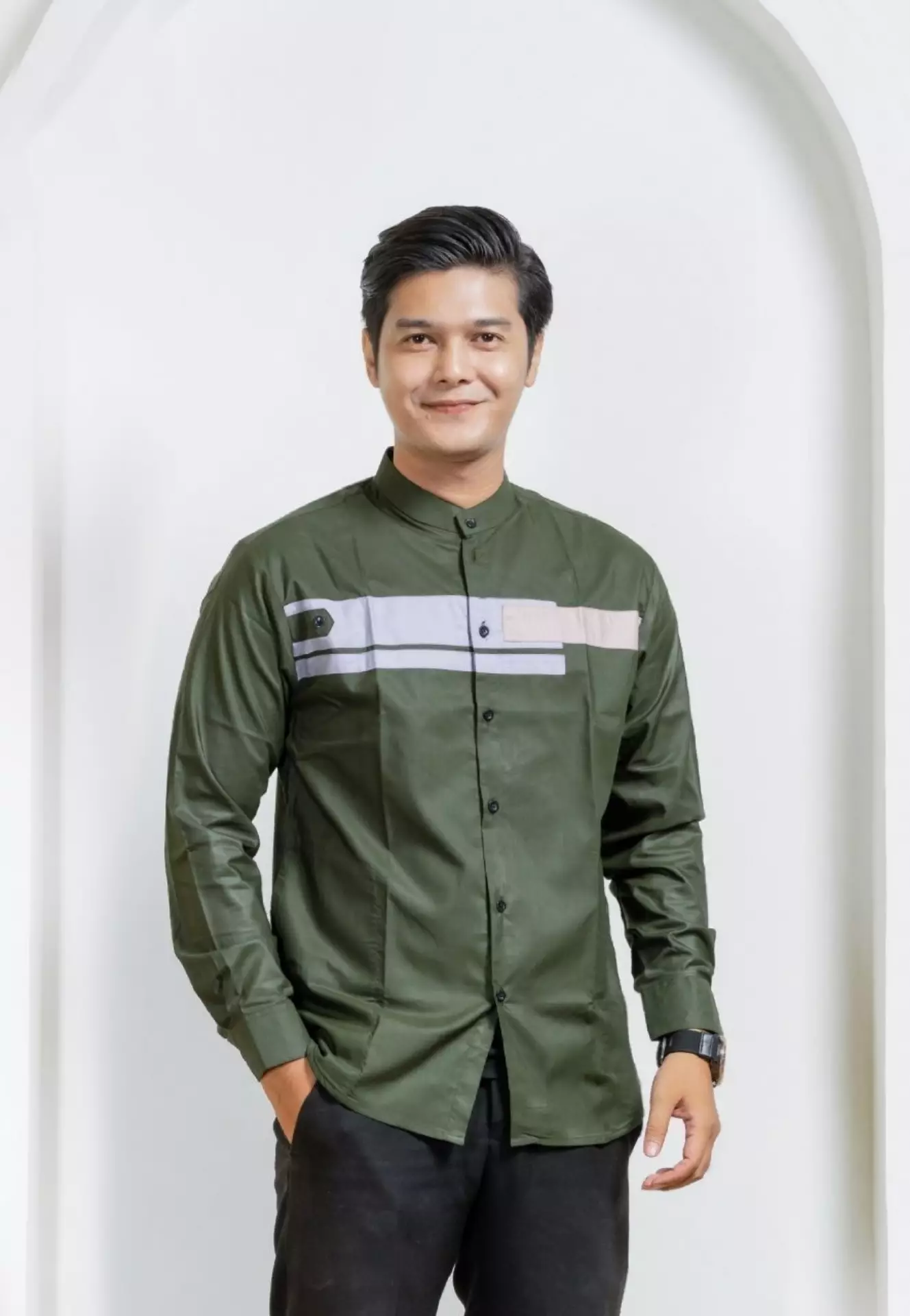 Nasahi Army Koko Kombinasi Batik Exclusive Pria Casual Modern Lengan Panjang WAFA