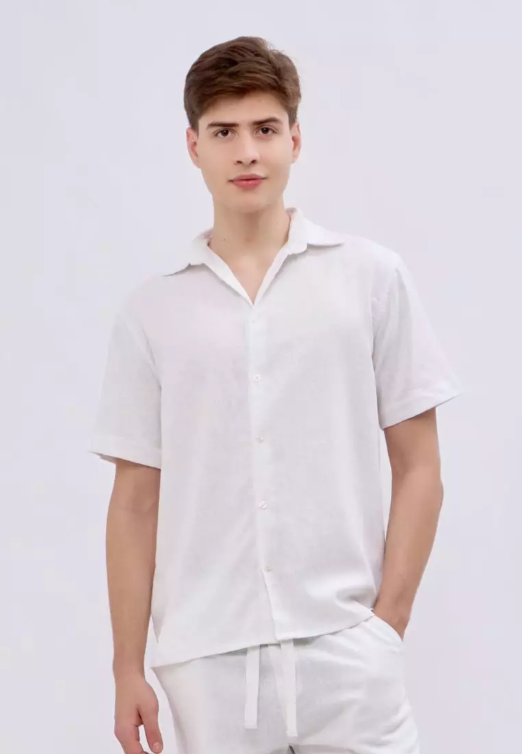 Baia Kemeja Linen Lengan Pendek Pria Putih | Linen Short Sleeve Shirt Men White