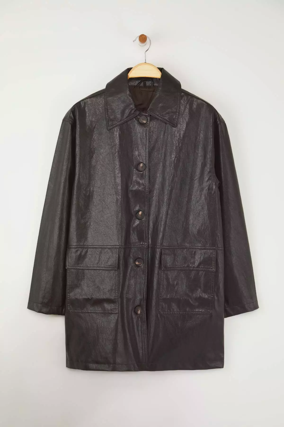 Faux Leather Oversize Midi Trench Coat
