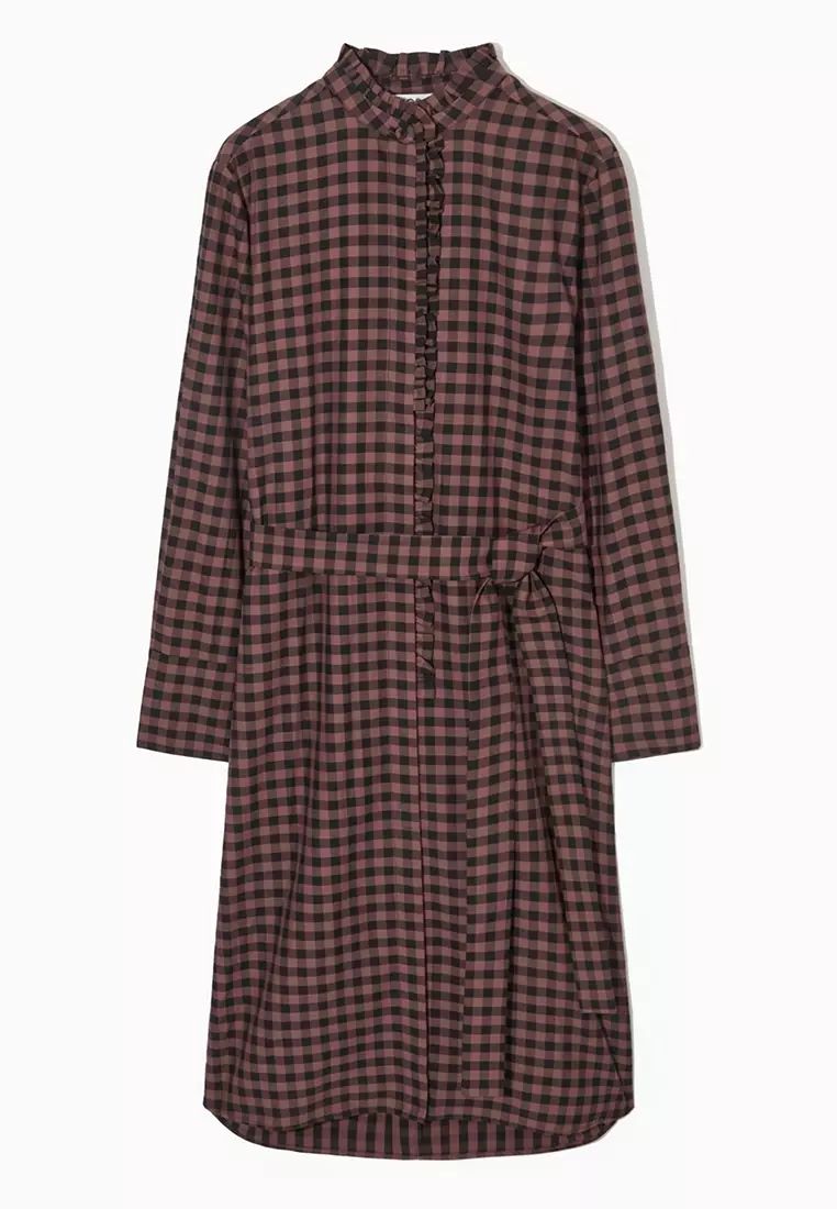 Belted Ruffled Midi Shirt Dress