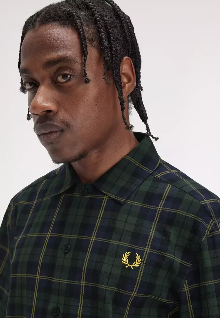 Fred Perry M9896 TARTAN TWILL SHORT SLEEVE SHIRT (NAVY)