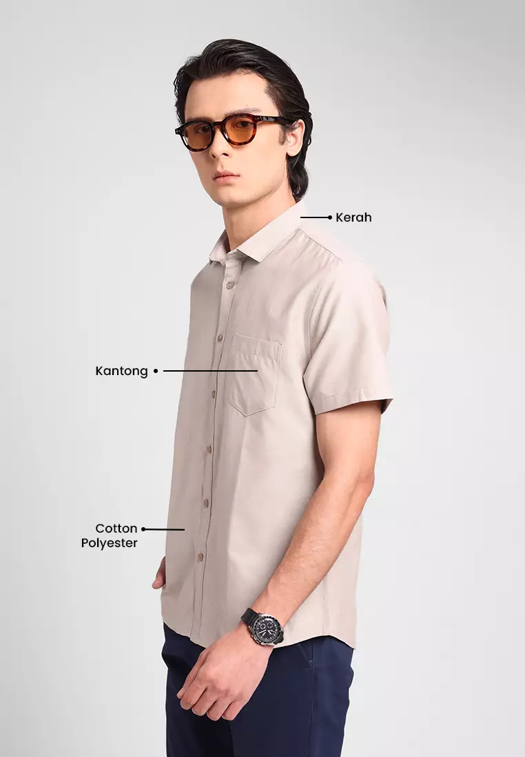 Manzone Kemeja Lengan Pendek Pria Slim Fit Kobe - Beige