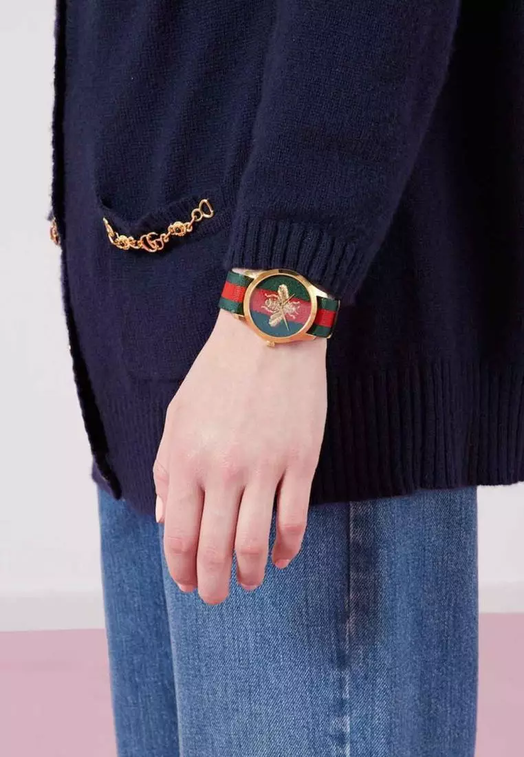 Jam Tangan Wanita Gucci Le Marche Des Merveilles Red Green Embroidered Bee