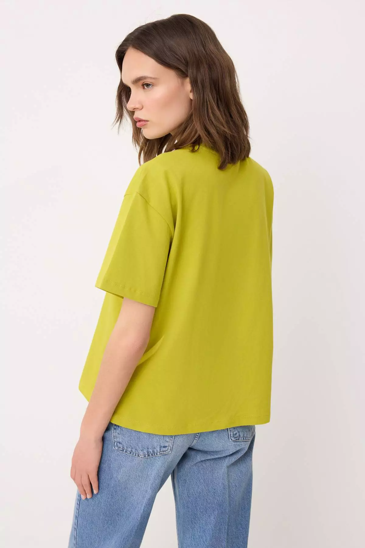 Oil Green 1% Thick Cotton Stand Collar Three Quarter Sleeve Knitted T-Shirt Twoss24Ts74