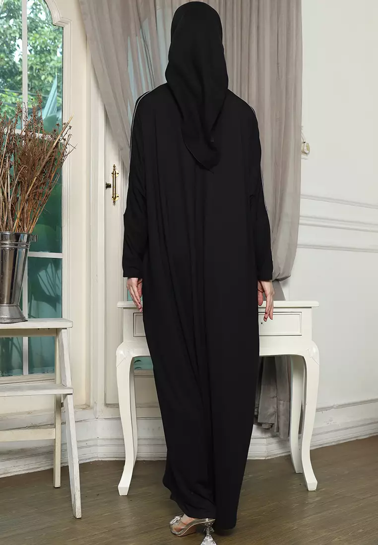 JV Hasanah Abaya Rayon Dress Shireen Black Grey | Gamis Abaya Oversize Busui Lengan Batwing Polos